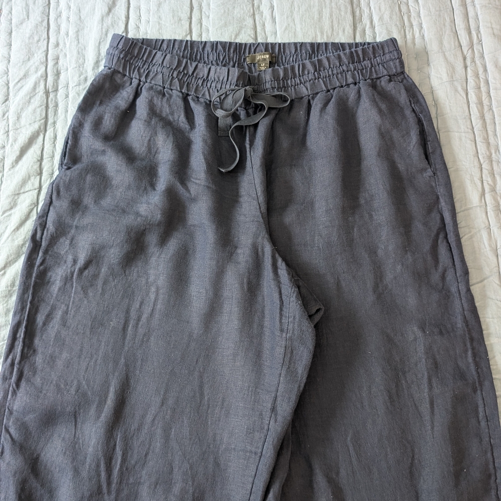 J. Crew Wide-Leg Drawstring Linen Pants - Black